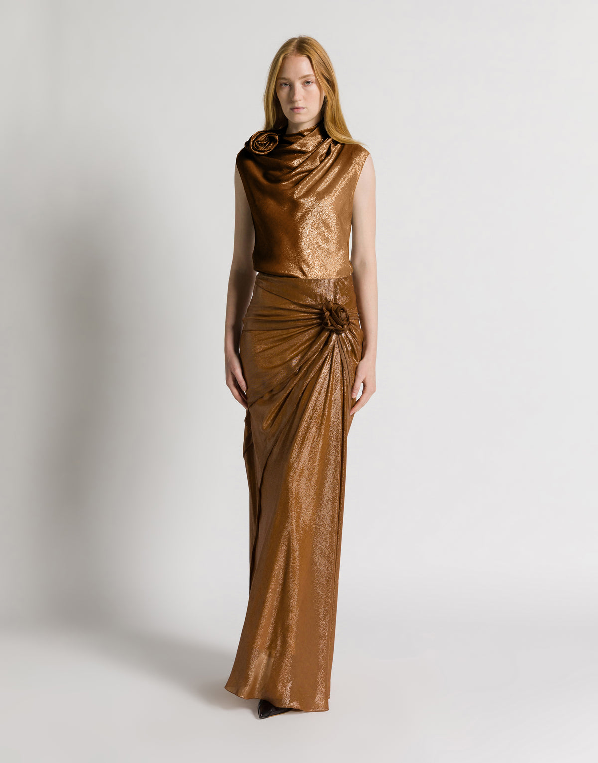 Top in lurex con dettaglio rosa Bronzo Alberta Ferretti Boutique Online 2