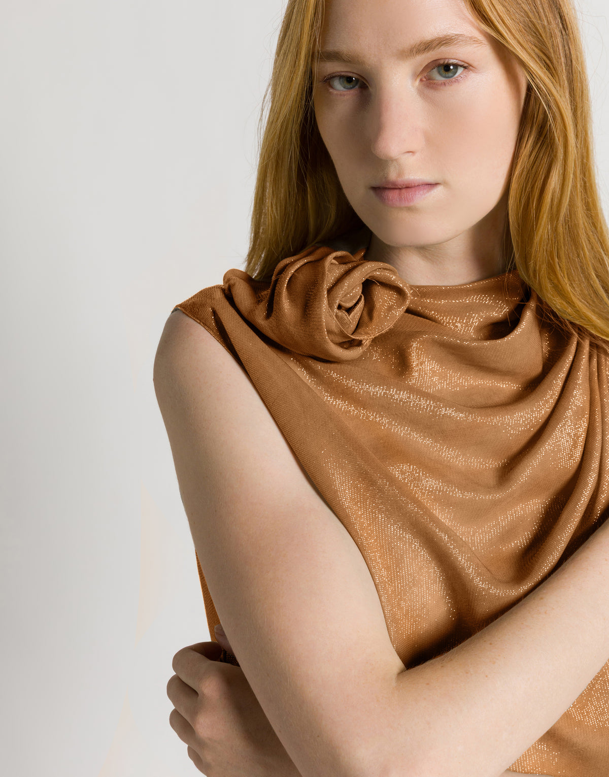 Top in lurex con dettaglio rosa Bronzo Alberta Ferretti Boutique Online 4