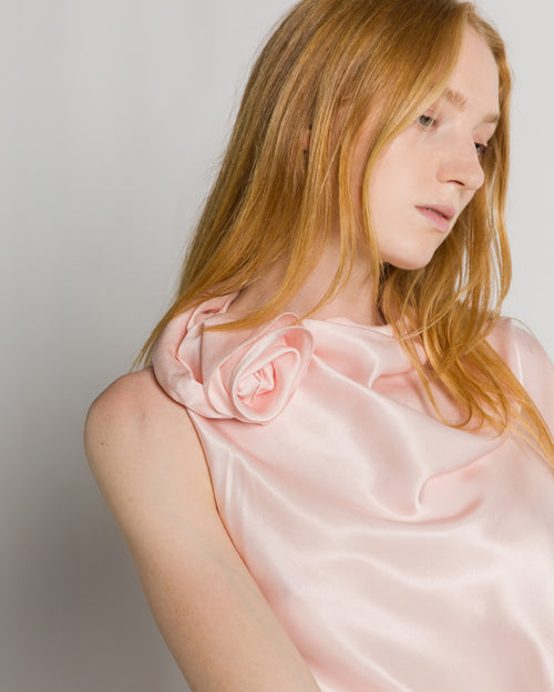 Sleeveless top in satin with rose detail Pink Alberta Ferretti Boutique Online 0