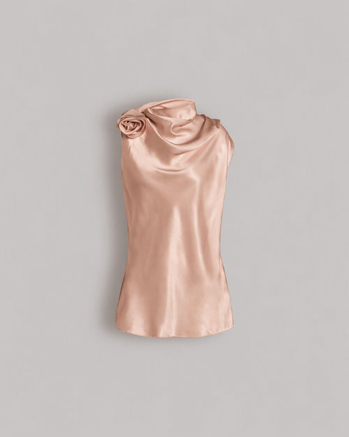 Sleeveless top in satin with rose detail Brown Alberta Ferretti Boutique Online 0