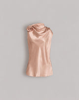 Sleeveless top in satin with rose detail