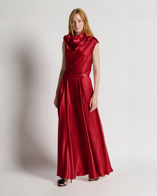 Sleeveless top in satin with rose detail Red Alberta Ferretti Boutique Online 1