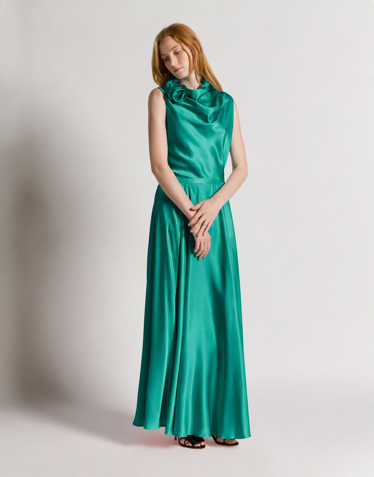 Top in satin con dettaglio rosa Verde Alberta Ferretti Boutique Online 2